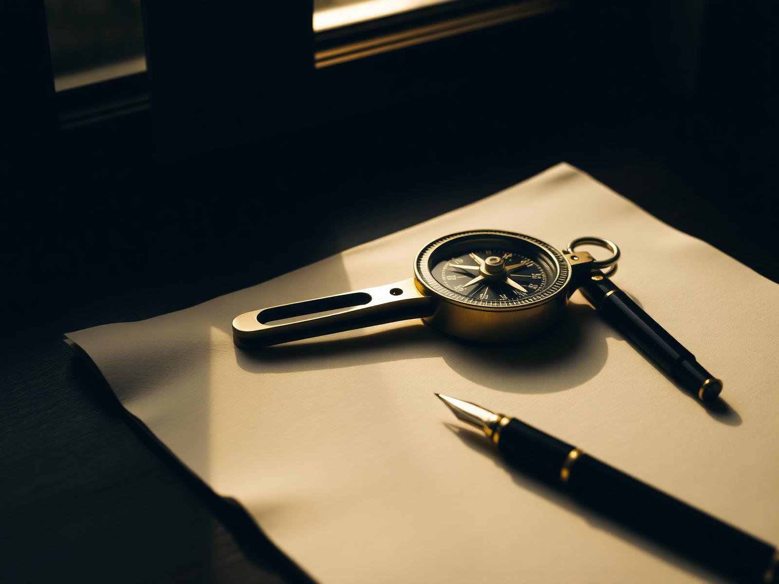 Een koperen kompas op crèmekleurig papier — richting in persoonlijke financiën